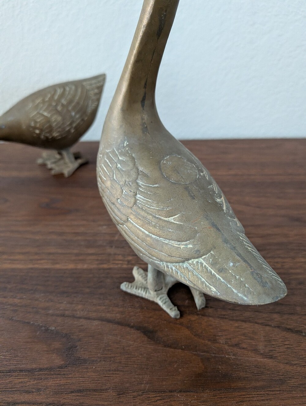 Vintage Pair Brass Geese Figurines Duck Statues MCM Decor - Picture 5 of 16